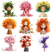 15 cm kreativer Geist des Blumenmädchens, Jungen, zum Aufbügeln, Wärmeübertragungsaufkleber für Kleidung, bedrucktes Vinyl, thermisch waschbarer T-Shirt-Aufkleber