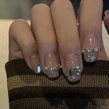 10 Stück handgemachte Frühlings- und Sommernägel zum Aufdrücken, Braut-Pailletten, glitzernde Strasssteine, künstliche Nägel, zum Aufkleben, Nägel mit Design, selbstnagel