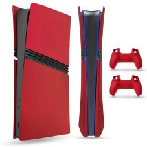 Frontplatte für PS5 Pro (Digital, Disc Edition), Abdeckplatte, ABS-Gehäuse, matte Haut, mit zusätzlichen 2-Controller-Silikonhüllen (rot)