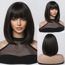 Short Straight Black BoBo Synthetic Wigs with Bangs Natural Hairline Wig for Women Heat Resistant Daily Use Cosplay Hair