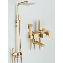 Sistema doccia spazzolato oro 4 in 1 Doccia a pioggia Miscelatore acqua calda fredda con rubinetto per bidet Rubinetto per vasca da bagno per bagno