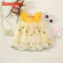 Sommer Baby Mädchen Kleid Blumenstickerei Mesh Splice Fliegende Ärmel Süßes Kleid
