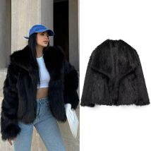 HXAO Women 2024 Fur Coat Black Fluffy Women's Jacket Autumn Winter Faux Fur Coat Plush Outerwears White Gray Warm Cropped Jacket