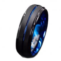 8mm Width Men's Titanium Steel Grooved Ring European & American Style Multi-Tone Blue Jewelry Trendy Men Accessories 2024