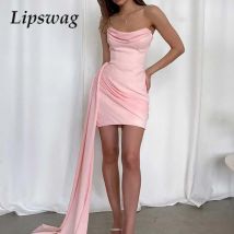 Elegante Ärmellose Hüfte Wrap Promi Stil Mini Kleid Frauen Plissee Einfarbig Abendkleider Sexy Tube Top Party Club Kleid