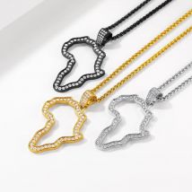 Trendige 18 Karat vergoldete Afrika-Karte-Anhänger-Halsketten für Männer und Frauen mit 22-Zoll-Gliederkette, Landkarten-Schmuck