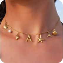MHS.SUN Halskette mit Seestern-Muschel-Anfang, wasserdicht, 18 Karat vergoldet, Edelstahl, Charm-Halsketten, Surfer, Mädchen, Sommer, Strand, Geschenk