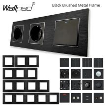Presa a muro USB EU UK in metallo nero fai-da-te Interruttore IR umano Presa elettrica Telaio in alluminio spazzolato Chiave modulare Serie S6 Wallpad