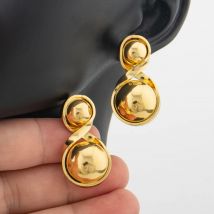 Gold Plated Beads Drop Earrings for Women Lightweight Smooth Charm Earrings Trendy Lucky Jewelry Accessories Christmas Present