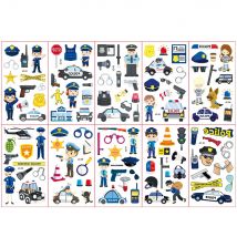 10sheet Police Officer Party Policeman Temporary Tattoos for Kids Police Theme Birthday Party Guns Handcuffs Cars Fake Stickers
