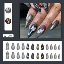 24 teile/satz dunkle süße coole Mädchen tragen falsche Nägel Halloween dunkel gefrostete künstliche Nägel volle Abdeckung abnehmbare Presse auf Nagels pitzen
