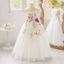 Mode Weiße Blume Party Prom Mädchen Kleid Elegante Rückenfreie Schleife Hochzeit Brautjungfer Prinzessin Kleider Mädchen Geburtstag Prom Kostüme