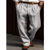 Men's Formal Linen Summer Pants Straight Tube Solid Color Comfortable Breathable Formal Business Fashion Basic Style Trousers