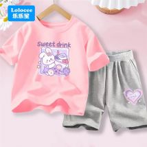 Lolocee Mädchen-Set: Sweet Drink Bunny Tee + Shorts, 2-teilige Kleidung, Sommer-Outfit für Kinder