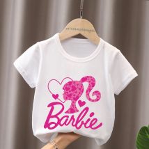 Vendita calda Barbie Princess Stampa Cartoon T-shirt per bambini Kawaii Vestiti per ragazze Neonati T-shirt a maniche corte Estate Bambini Top