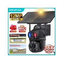 SHIWOJIA 6K 12MP 36X Zoom Solar Camera 4G Sim/WIFI Dual Lens Dual PIR Detection Humanoid Auto Tracking Outdoor Security Camera
