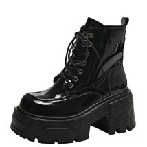 9 CM Herbst Mode Dicken sohlen schuhe für Frauen Winter 2024 Warme Vielseitige Höhe zunehmende Stiefeletten High top Leder schuhe