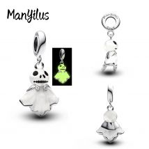 Manyilus S925 Silber Halloween Jack O Laterne Totenkopf Charm Original Armband Gruseliger süßer Schmuck Anhänger DIY Einzigartiges Oktober-Geschenk