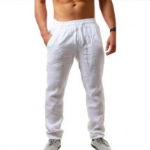 Herren Leinenhose Baumwolle Leinen Lange Hose Sommer Lässige Lose Kordelzug Yoga Strandhose Atmungsaktive Jogginghose mit elastischer Taille
