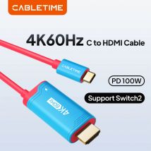 CABLETIME Typ C auf HDMI-Kabelschalter 2 HDMI-Adapter 4K 60 Hz HDR PD 100 W für PS4/5 Laptops Nintendo Switch 2 1 OLED