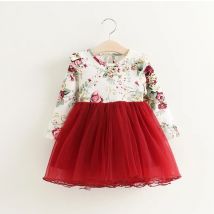 1–6 Jahre Kinderkleid für Mädchen, Rüschen, Blumenkleid, Weihnachten, langärmelig, Kleinkind-Tutu-Kleid für Kinder, Blumen-Tüll, Weihnachtsfeierkleid