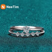 NeeTim 3 mm Moissanit-Ring-Set, Silber 925, Brillantschliff, 0,1 Karat Diamanttest, Vergangenheit D-Farbe, Moissanit-Ringe, Original-Schmuck