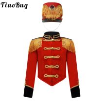 Jungen Mädchen Trommel Major Team Uniform Nussknacker Kostüm Set Blaskapelle Quaste Jacke Mantel Hut Outfits für Schlagzeuger Leistung