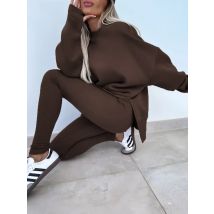 2-teiliges Sport-Set für Damen, Frühling und Herbst, modisch, locker, langärmelig, O-Ausschnitt, Pullover, Oberteil, schmale Passform, Leggings, lässiges Outfit