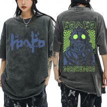 Japanisches Anime Dorohedoro Kaiman Vintage Washed T-Shirt Männer Frauen Coole Manga Grafik T-Shirts Gothic Horror T-Shirt Übergroß