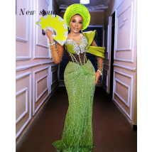 Grün Gelb Afrikanische Formale Lange Meerjungfrau Abendkleider Sparkly Pailletten Aso Ebi Nigerianischen Hochzeit Prom Party Kleider Angepasst