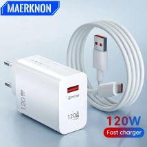 USB Charger 120W GaN QC 3.0 EU/US Plug Phone Charger Adapter Type C Cable For iPhone Samsung Xiaomi Fast Charging Wall Charger