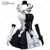 MEOWCOS Damen Halloween Gothic Schwarz Weiß Korsett Rock Set Tube Top und Korsett mit Rock und Strümpfen