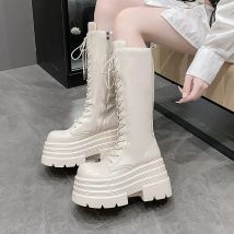 10CM Neue frauen Römischen Lange Stiefel Herbst Winter Kniehohe Leder Punk Schuhe Chunky Plattform Casual Ritter Stiefel botas Mujer
