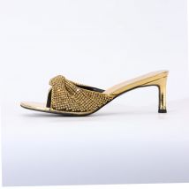 Italian Luxury Gold Black Purple Rhinestone Sandals Shoes for Women 2024 Brand Square toe Wedding Evening Dress Wedding Party