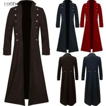 Männer Gothic Graben Mittelalterlichen Steampunk Retro Mantel Zweireiher Trim Solide männer Revers Mäntel Vintage Lange Jacken