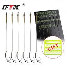 FTK 18,5 cm 6-8 szt. Lider Haczyki karpiowe Wiertła do włosów z żyłką 30-60LB 2/4/6/8 #   Europe Feeder Group Akcesoria do haczyków karpiowych