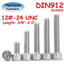 Yiqianyuan 12#-24 UNC Thread DIN912 SUS304 Stainless Steel Hexagon Socket Knurled Cap Head Bolts Allen Key Screws Full Threaded