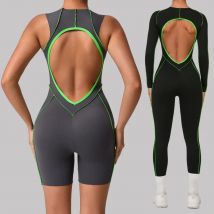 Nahtloser Yoga-Overall, Sport, Fitness, Hüftheben, Linie, Kontrastfarbe, enger Einteiler, rückenfrei, einteiliger Yoga-Body für Frauen
