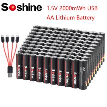 Soshine 1.5V 2000mWh AA Batteria ricaricabile al litio USB Type-C Aa Batteria agli ioni di litio per telecomando Smart Door Lock Toys Mouse