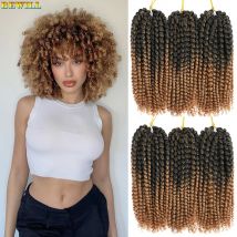 20,3 cm Marlybob Häkelhaar Ombre Braun Blond Synthetische Jerry Curl Mali Bob Afro Kinky Curl Häkeln Flechten Haarverlängerungen