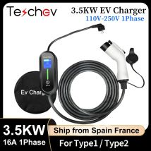 Teschev-cargador EV de 3,5 kW tipo 2, cargador portátil para vehículo eléctrico, cargador rápido para coche, 16A tipo 1 J1772, estación de carga EVSE Wallbox