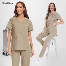 Niaahinn Einfarbige Zahnmedizin-OP-Uniformen, Unisex, V-Ausschnitt, Schönheitssalon, Arbeitskleidung, Hundesalon, Tierarzt, Scrubs, Krankenschwesteruniformen