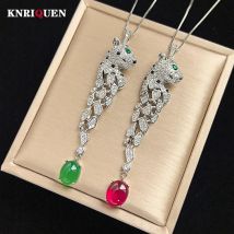 Neue Vintage 8*10mm Rubin Smaragd Leopard Anhänger Halskette für Frauen Edelstein Labor Diamant Cocktail Party Edlen Schmuck weibliche Geschenk
