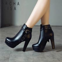 ORCHALISA 2024 Stiefel Herbst Knöchel Schuhe Frauen High Heel Weibliche PU Leder 34-50 F1480