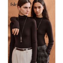 FSLE【Seria Premium】Niemiecka Wełna Biella Jesienna Super Cienka Prana Bezszwowa Jednoczęściowa Koszulka Termiczna z Golfem Damska