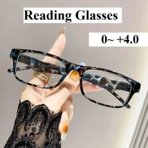 0 ~ +4.0 Occhiali da lettura leopardati Anti luce blu Stampa Occhiali da presbiopia Montatura per occhiali nera rettangolare neutra Anziani