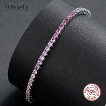 Neue 2 mm Regenbogen-Schmuck aus massivem 925er Silber, bunter kubischer Zirkon, bunte, hübsche Tenniskettenarmbänder