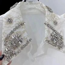 Luxuriöse schwere exquisite Diamanten-Stich-weiße Baumwollhemden und Blusen für Frauen 2024, neue Mode, Langarm-Top-Blusas