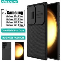 Nillkin für Samsung Galaxy S24 Ultra S23 S22 S21 Ultra CamShield Pro Handyhülle, PC+TPU mit verschiebbarer Kameraabdeckung, Schwarz