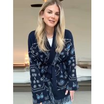 Casual Print Fransen Schal Strickjacke frauen V-ausschnitt Langarm Spitze Up Übergroßen Mäntel 2025, Herbst Neue Dame Boho Cover-Up